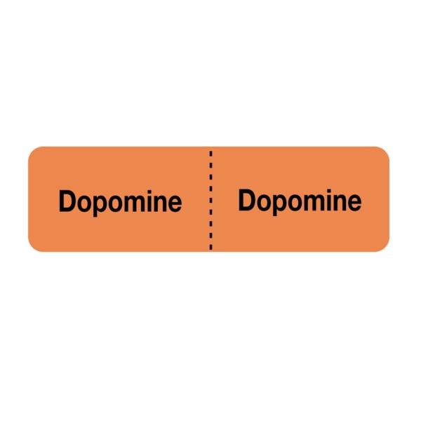 IV Drug Line Label - Dopamine/Dopamine 7/8" x 3" Flr Orange w/Black